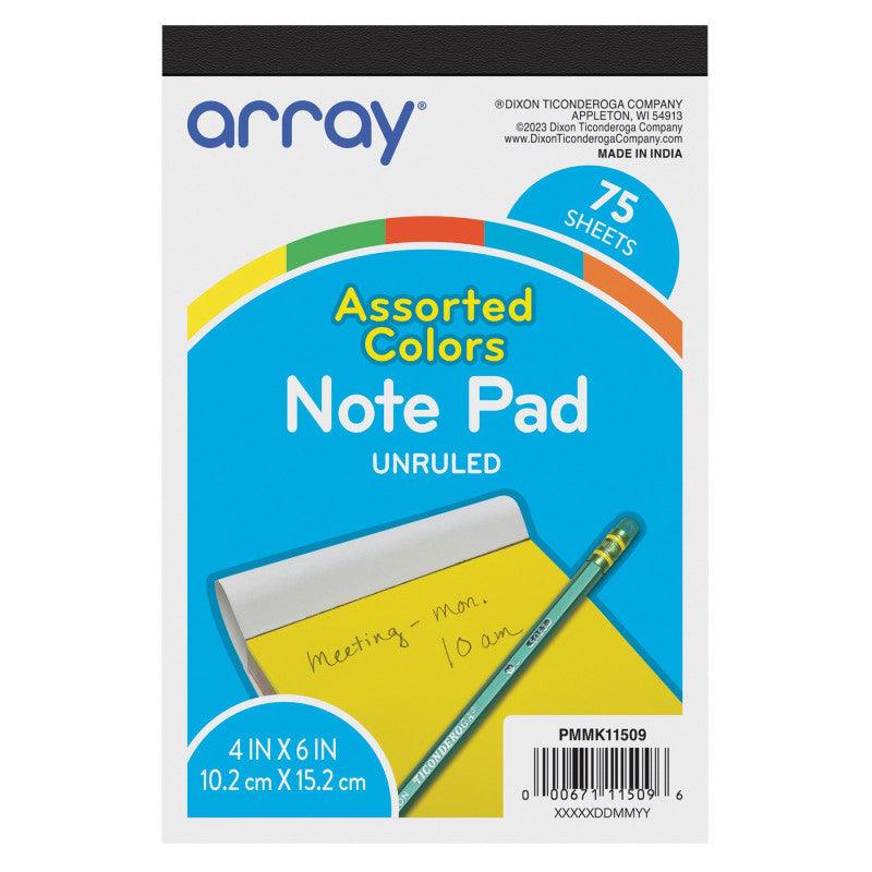 Vibrant Assorted Unruled Note Pad, 4" x 6", 75 Sheets