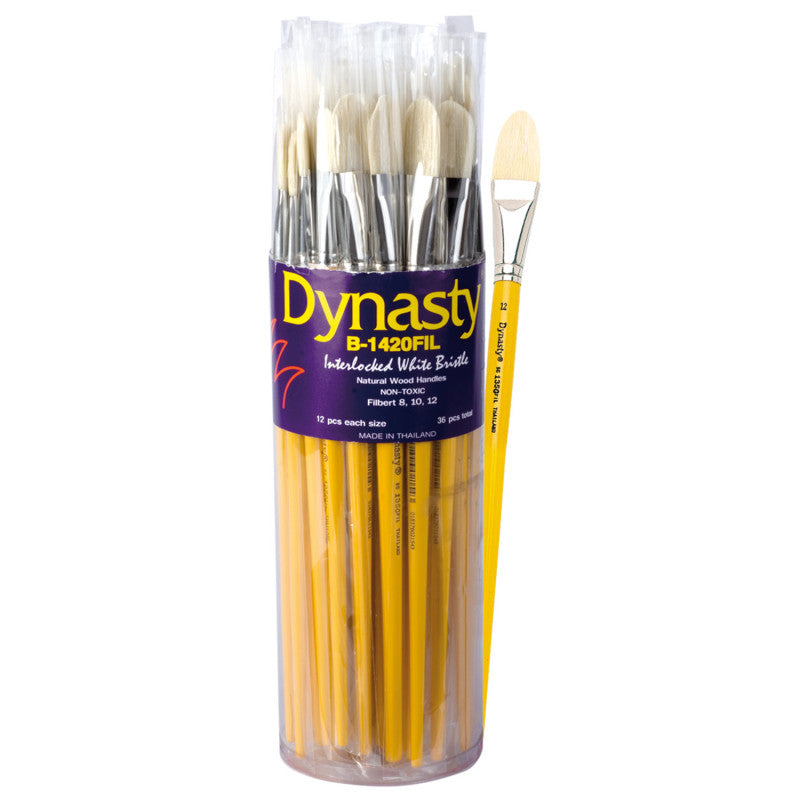 Interlock White Bristle Filbert Brush Canister, 36 Brushes