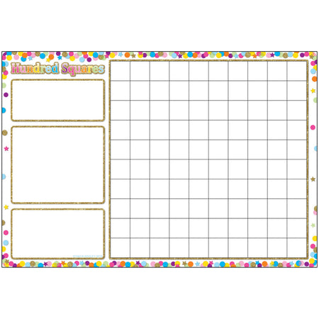 Smart Poly&trade; Chart, 13" x 19", Confetti Hundred Squares