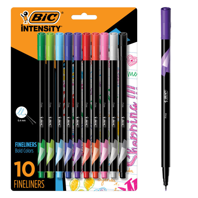 Intensity Fineliner Marker Pens, 0.4 mm Fine Tip, Assorted Colors, 10 Count