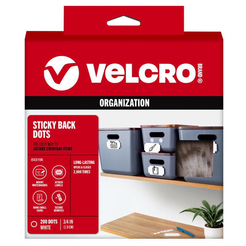 Sticky Back Hook and Loop Dots, 3/4 in Dots, White, 200 Count