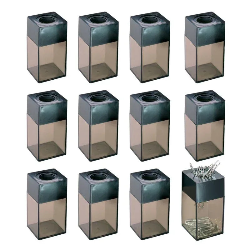 Transparent Paper Clip Dispenser with Magnetic Top, Small, Black/Smoke, Pack of 12