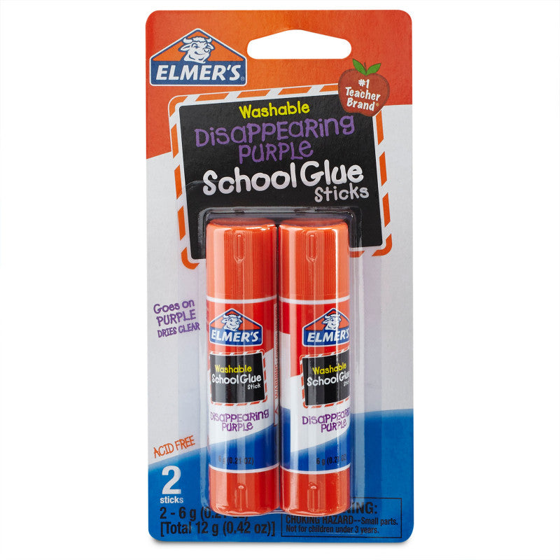 Washable School Glue Sticks, Disappearing Purple, 2 Count