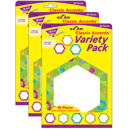 Color Harmony&trade; Hexa-swirls Classic Accents&reg; Variety Pack, 36 Per Pack, 3 Packs