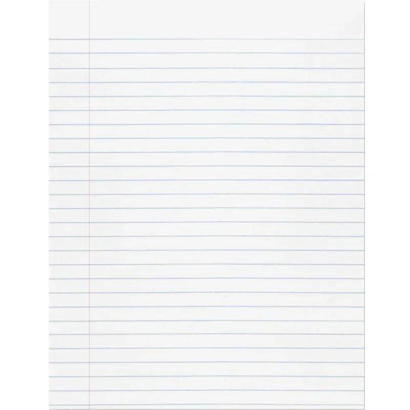 Composition Paper, White, Red Margin, 3/8" Ruled 8" x 10-1/2", 500 Sheets