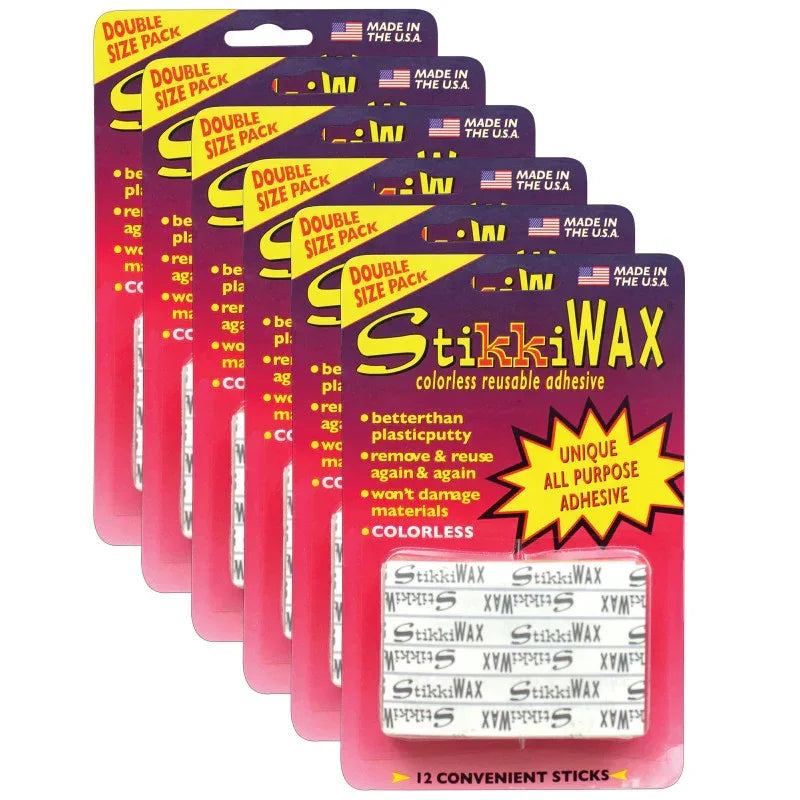 StikkiWAX&trade; Adhesive Bars/Sticks, 12 Per Pack, 6 Packs