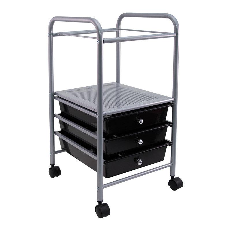 Slim-Profile Mobile File Cart with 3 Drawers, Black and Silver, Rollin ...