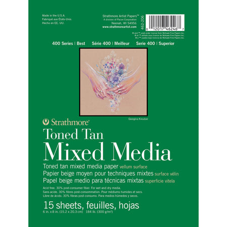 400 Series Mixed Media Pad, Toned Tan, Glue Binding, 15 Sheet, 6x8 inch, 1 Count