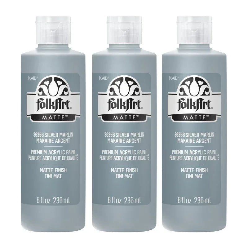 Acrylic Paint Matte, 8oz., Silver Marlin, Pack of 3