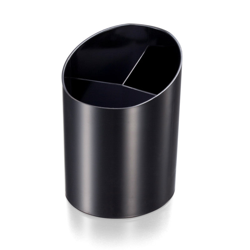 Recycled Plastic Pencil Cup with 3 Stepped Compartments, Black