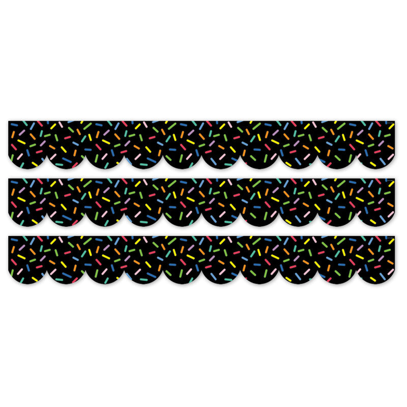 Core Decor Sprinkles on Black EZ Border, Bulletin Board Border, 48 Feet Per Pack, 3 Packs