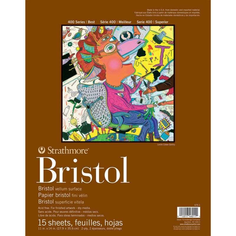 400 Series Bristol Paper Pad, Vellum Finish, 2-Ply, Tape Binding, 15 Sheet, 11x14 inch, 1 Count