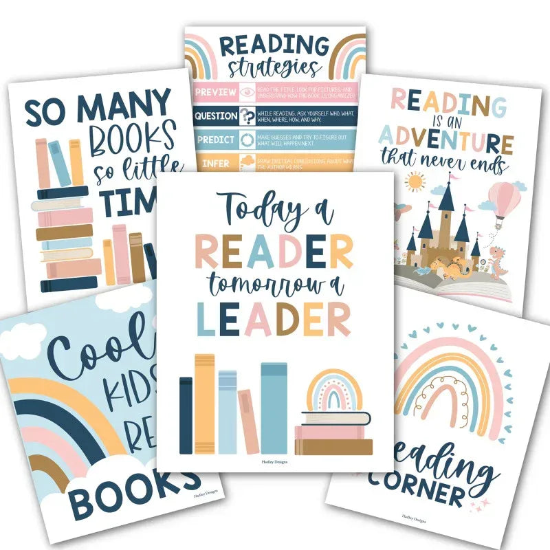 Boho Reading Posters For Classroom Library Decor, Set of 6
