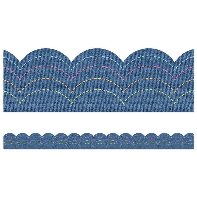 Crafty and Cool Denim Scalloped Bulletin Board Borders, 39 Feet