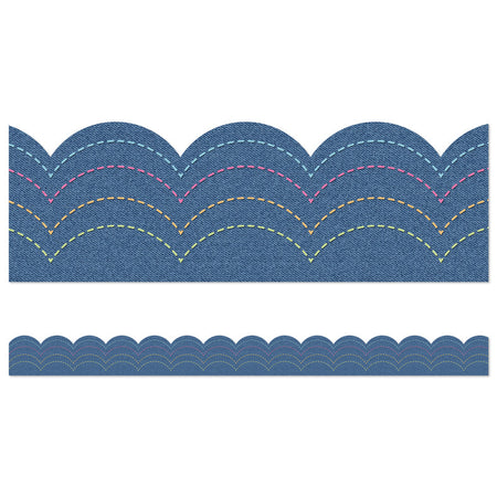 Crafty and Cool Denim Scalloped Bulletin Board Borders, 39 Feet