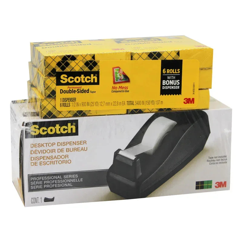 Double Sided Tape Refill Rolls, 6 Count with Desktop Dispenser