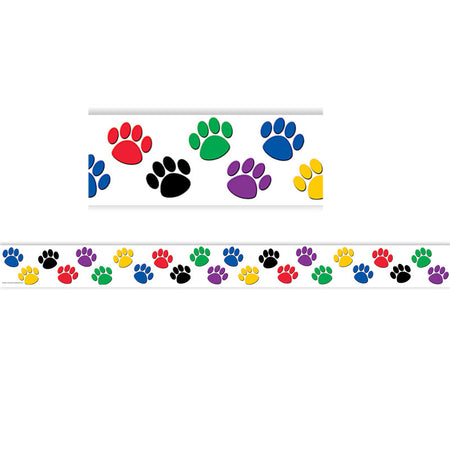 Colorful Paw Prints Straight Border Trim, 35 Feet