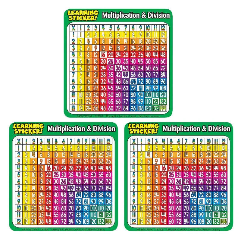Multiplication-Division Learning Stickers, 4", 20 Per Pack, 3 Packs