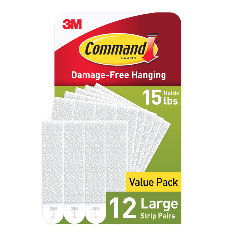 Large Picture Hanging Strips, Holds Up to 4 lb per Pair, 0.75 x 3.65 Inches, White, 12 Pairs