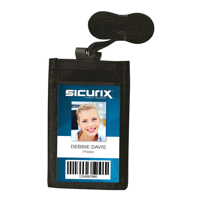 ID Neck Pouch Badge Holder, Vertical, Adjustable Cord, 4" x 2-1/4" Insert, Black