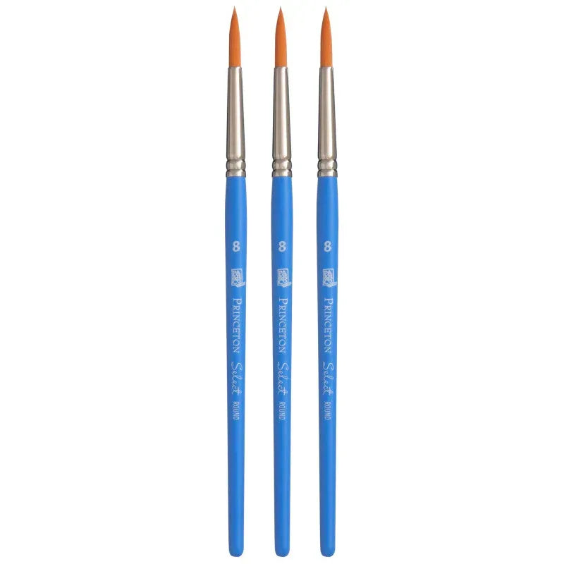 Select Artiste Round Brush, Synthetic Bristles, Short Handle Mixed Media Paintbrush, Jewel Blue, Size 8, Pack of 3