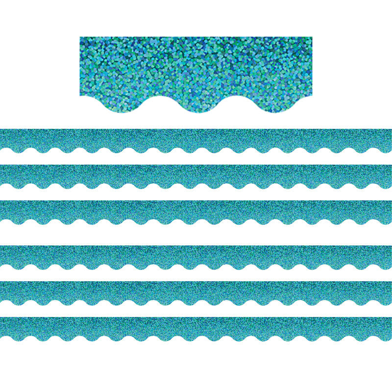 Teal Sparkle Scalloped Border Trim, 35 Feet Per Pack, 6 Packs