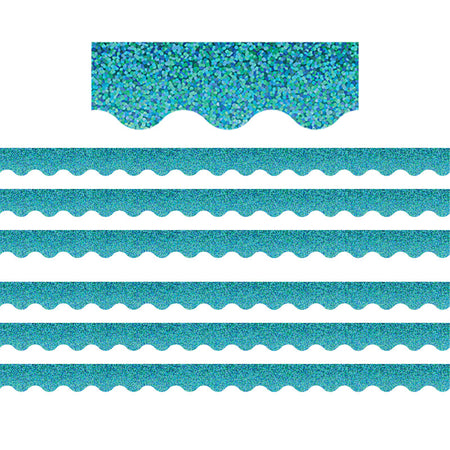Teal Sparkle Scalloped Border Trim, 35 Feet Per Pack, 6 Packs