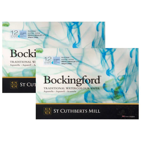Bockingford Watercolor Pad, Cold Pressed, Glue Binding, 140lb/300gsm, 12 Sheet, 7x10 inch, Pack of 2