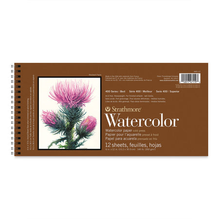 400 Series Watercolor Paper Pad, Cold Pressed, Tape Binding, 12 Sheet, 6x12 inch, 1 Count