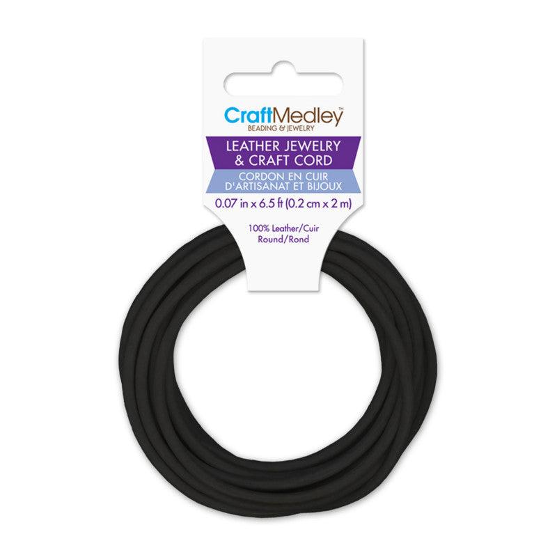 Round Leather Jewelry and Craft Cord, Black, 2 mm x 2 m