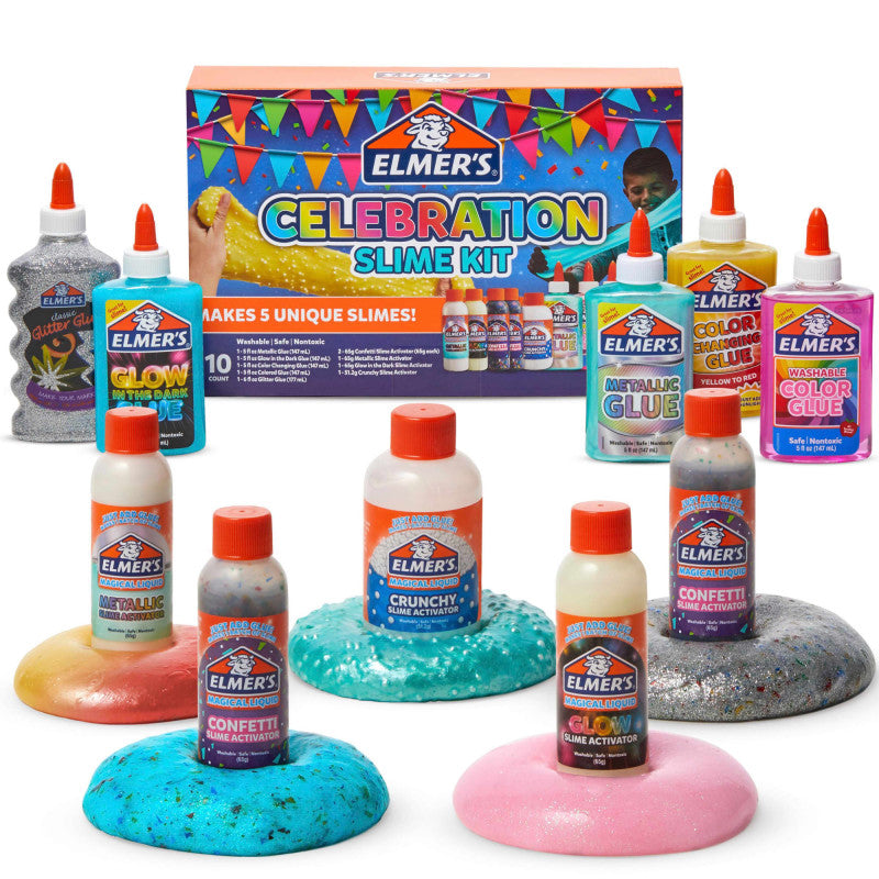 Celebration Slime Kit, Assorted Glues & Magical Liquid Activators, 10 Piece Set