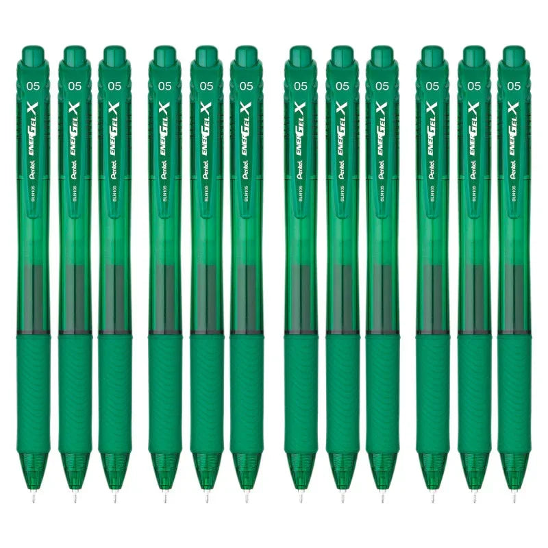 EnerGel-X Retractable Liquid Gel Pen, (0.5mm) Needle Tip, Fine Line, Green Ink, 1 Dozen