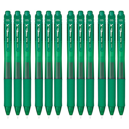 EnerGel-X Retractable Liquid Gel Pen, (0.5mm) Needle Tip, Fine Line, Green Ink, 1 Dozen
