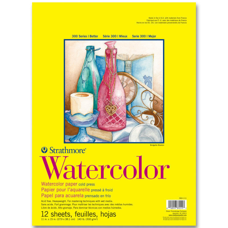 300 Series Watercolor Pad, Cold Pressed, Tape Binding, 12 Sheet, 11x15 inch, 1 Count