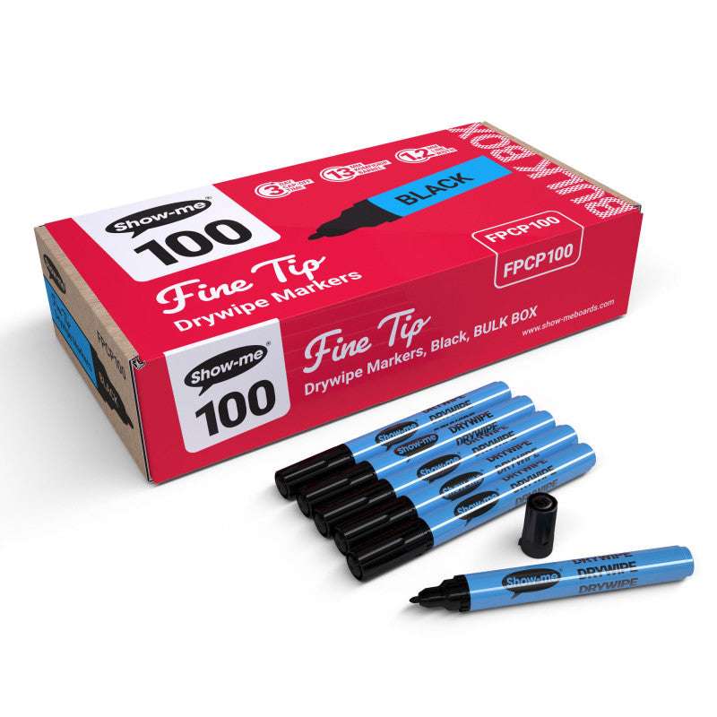 Fine Tip Slim Barrel Dry Erase Markers, Black, Classbox of 100