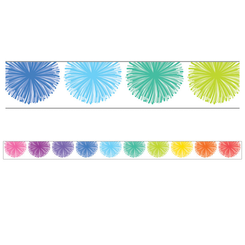 Colorful Poms Scalloped Die-Cut Border Trim, 35 Feet