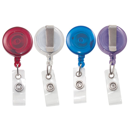 Retractable ID Card Reels with Badge Straps, Assorted, Pack of 4
