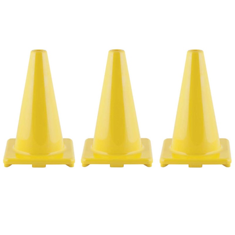 Hi-Visibility Flexible Vinyl Cone, 12", Yellow, Pack of 3