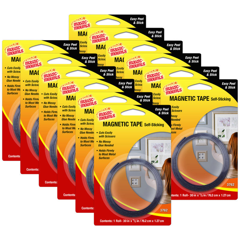 Magnetic Tape, 1/2" x 30" Roll, Pack of 12
