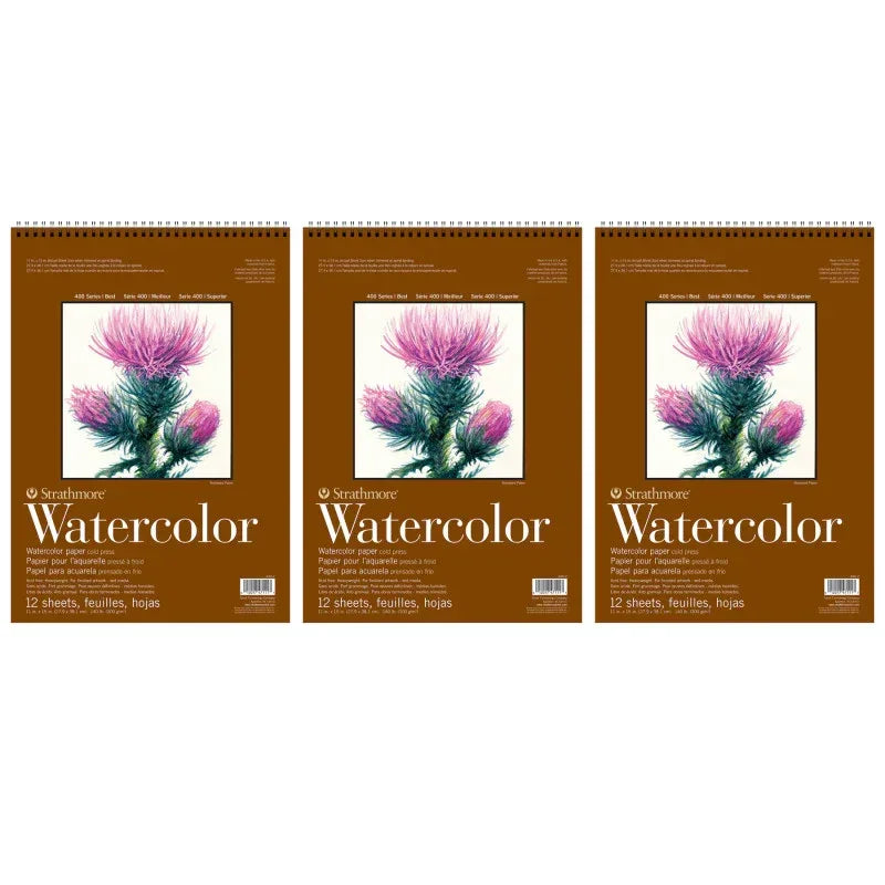 400 Series Watercolor Pad, Top Wire Binding, 12 Sheet, 11x15 inch, Pack of 3