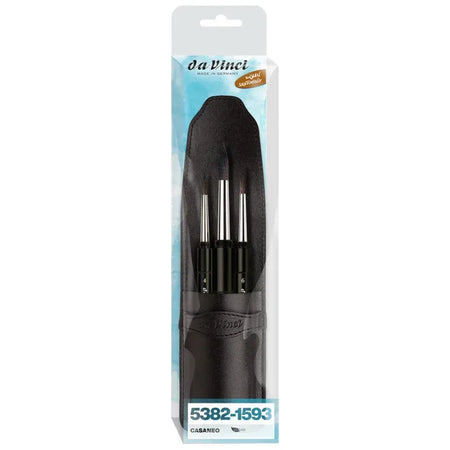 CASANEO Travel Pocket Brush, Extra Soft Synthetic, Watercolor, Series 5382-1593, 3 Brush Set in Case