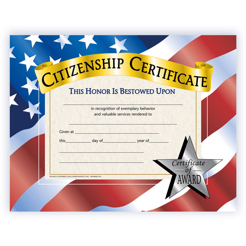 Citizenship Certificate, 8.5" x 11", Pack of 30
