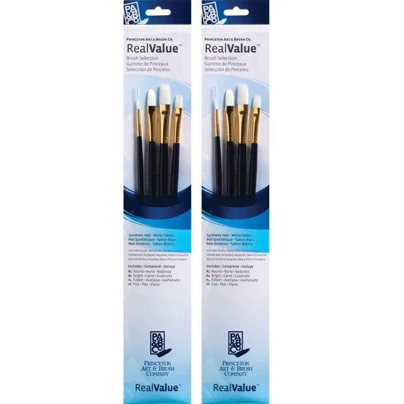 RealValue Brush Set, White Taklon Bristles, Long Handle Mixed Media Paintbrush, Dark Blue, 4 Per Set, 2 Sets