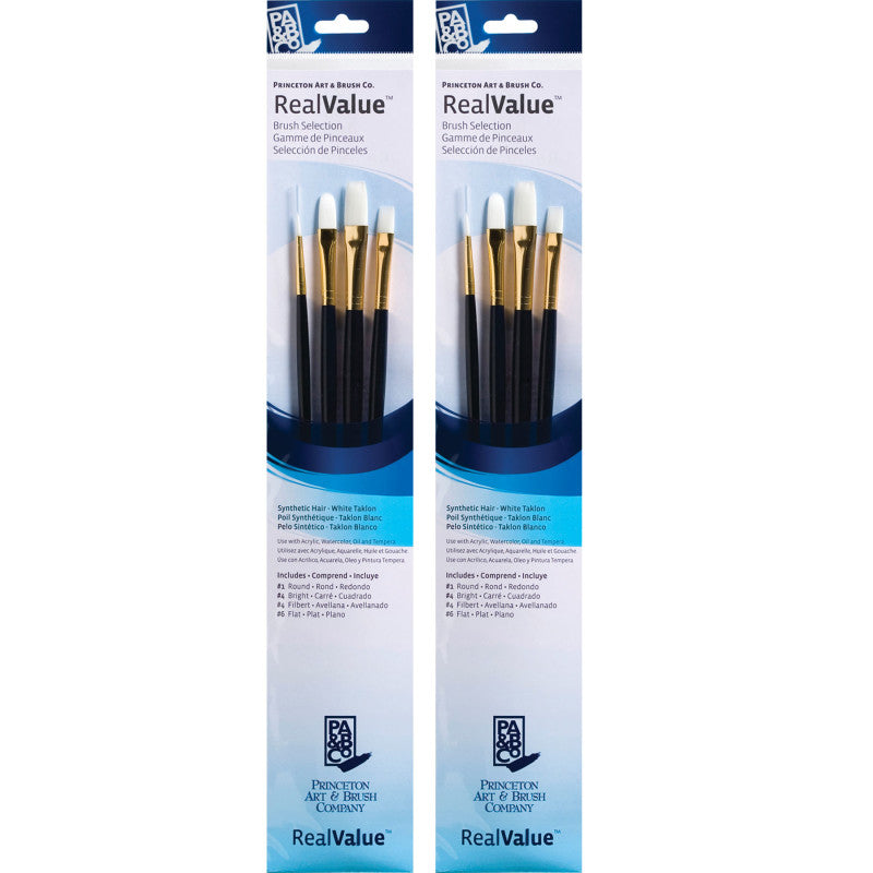 RealValue Brush Set, White Taklon Bristles, Long Handle Mixed Media Paintbrush, Dark Blue, 4 Per Set, 2 Sets
