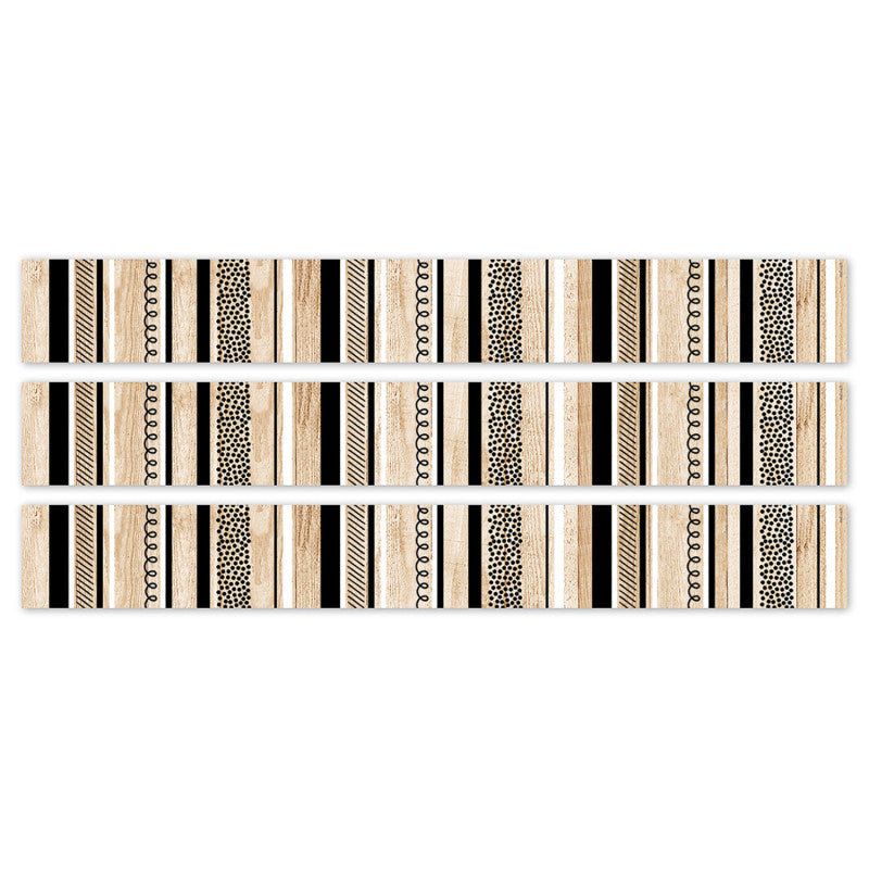 Core Decor Stripes and Doodles on Wood EZ Border, 48 Feet Per Pack, 3 Packs