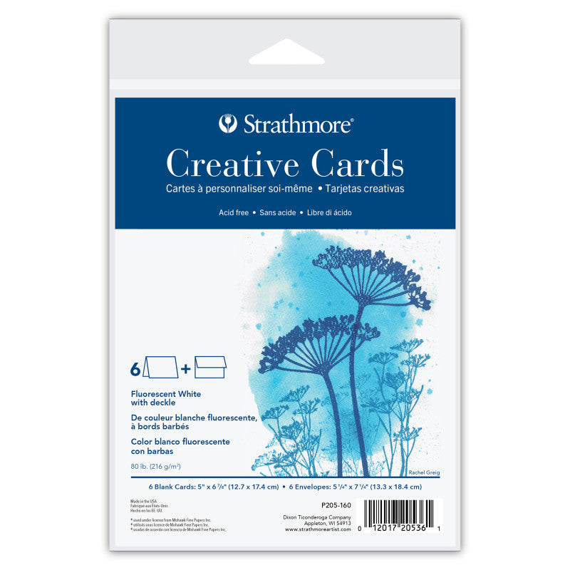 Creative Cards & Envelopes, Flourescent White with Deckle Edge, Full Size, 5x6.875 inch, 6 Pack