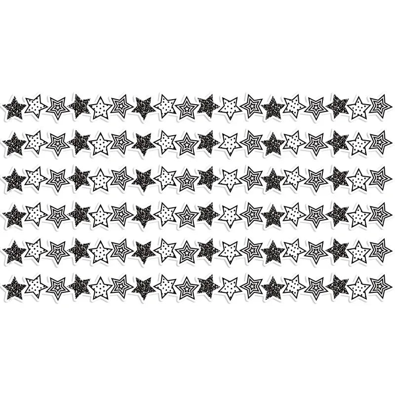 Black and White Stars Die-Cut Border Trim, 35 Feet Per Pack, 6 Packs