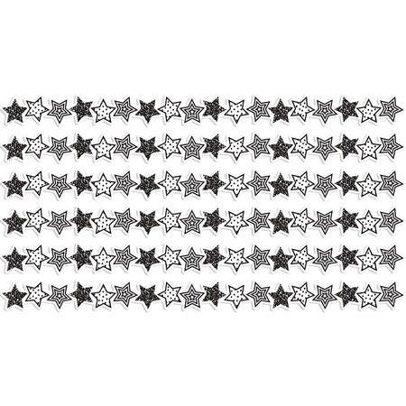Black and White Stars Die-Cut Border Trim, 35 Feet Per Pack, 6 Packs