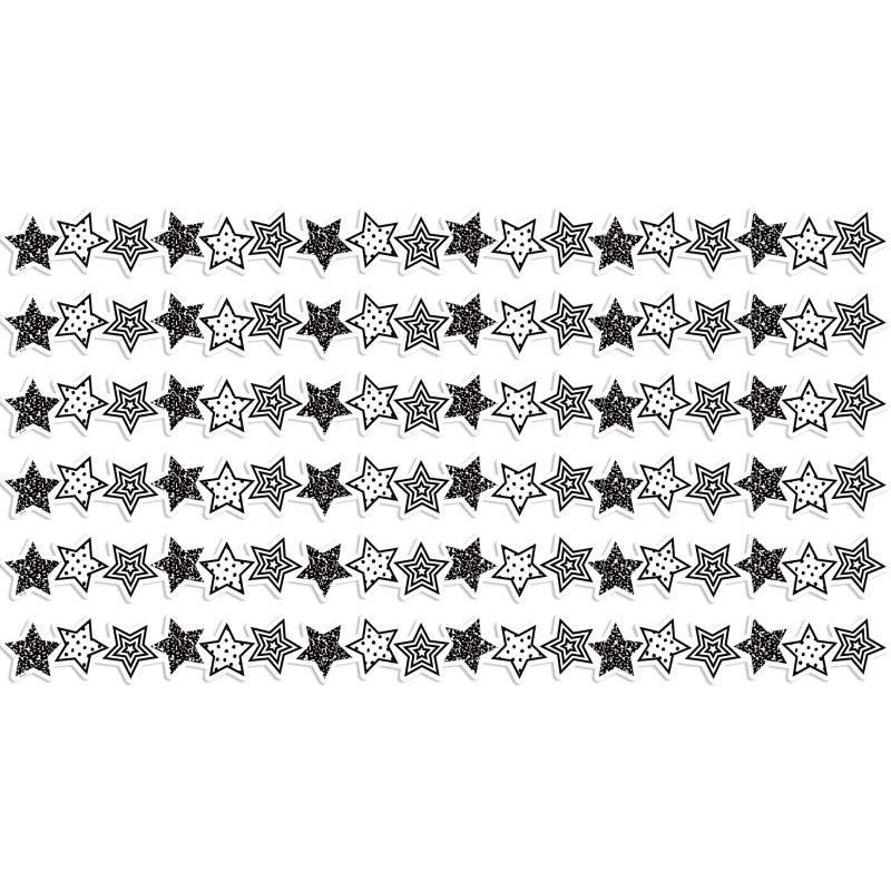 Black and White Stars Die-Cut Border Trim, 35 Feet Per Pack, 6 Packs