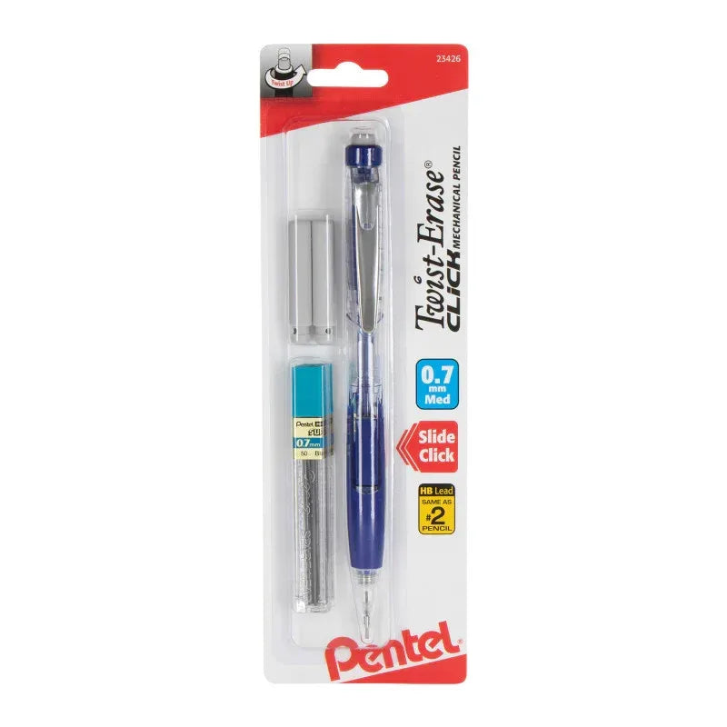 Twist-Erase Click Mechanical Pencil (0.7mm) Clear Barrel, 1-Pack with Lead & 2 Erasers